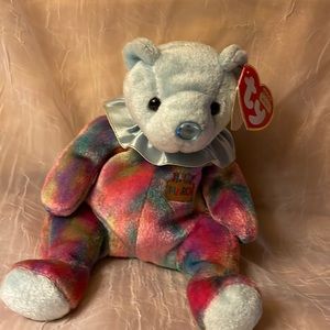 Ty Beanie Baby March Birthday Teddy Bear W/Aquamarine Birthstone Nose 2001